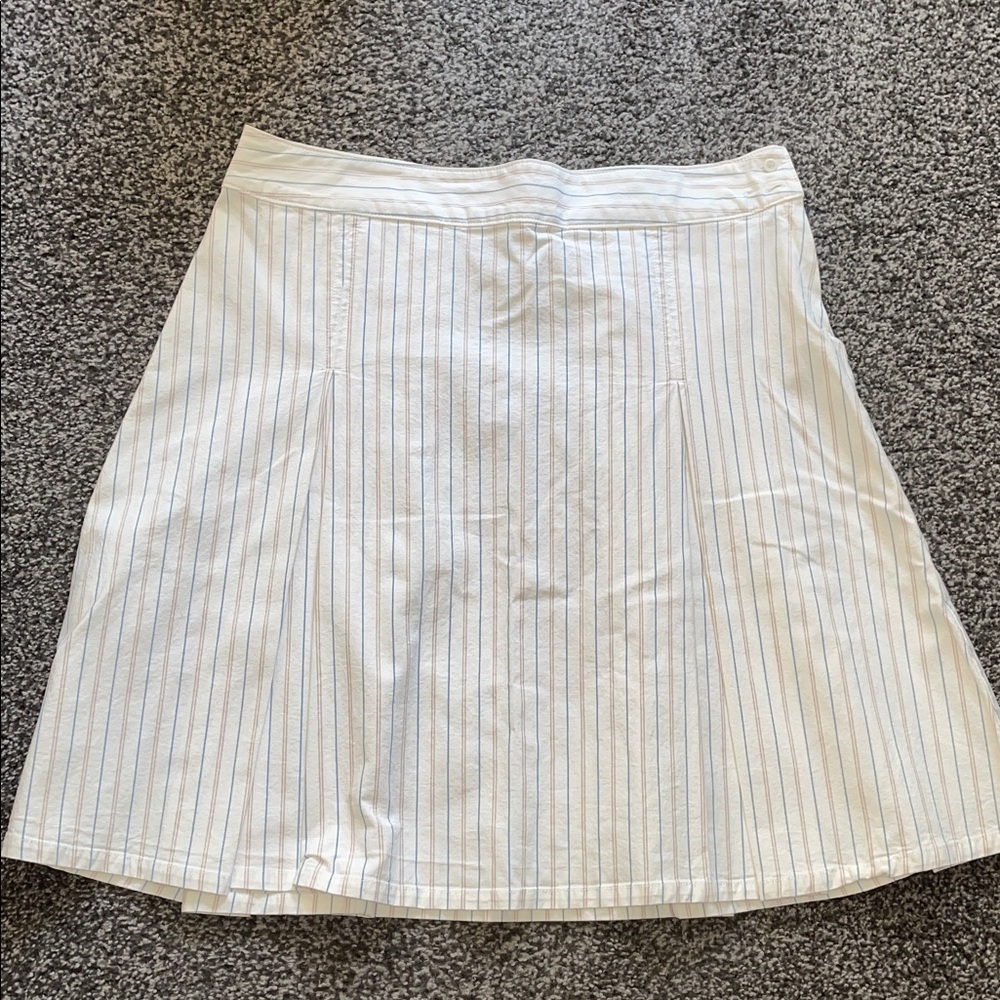 Vintage CK Calvin Klein Jeans Women's A Line Pleat Skirt White Striped Size 12